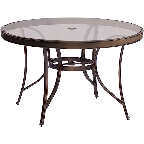 Hanover Traditions 5-Piece Outdoor Dining Set with Glass-Top Table and Swivel Rockers Tan