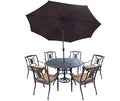 Oakland Living Victoria 9-Piece Patio Set with 54-Inch Table, 6 Cushioned Chairs & Umbrella Aged