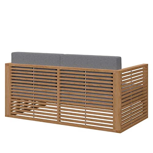 Modway Carlsbad Modern Teak Wood/Fabric Patio Loveseat Natural Gray