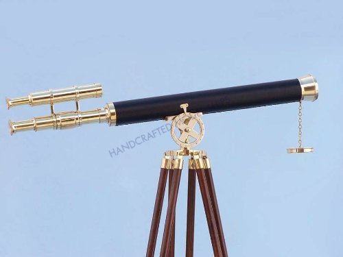 Hampton Nautical Floor Standing Brass/Leather Griffith Astro Telescope 64" Brass