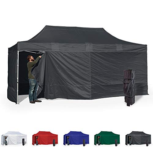 Vispronet 10x20 Instant Canopy Tent with 4 Side Walls - Commercial Grade Aluminum Frame, Water-Resistant Canopy, Bag and Stake Kit Included Black