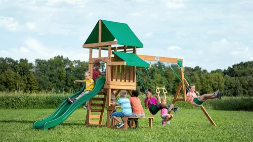 Backyard Discovery Belmont Cedar Wood Playset Swing Set Green