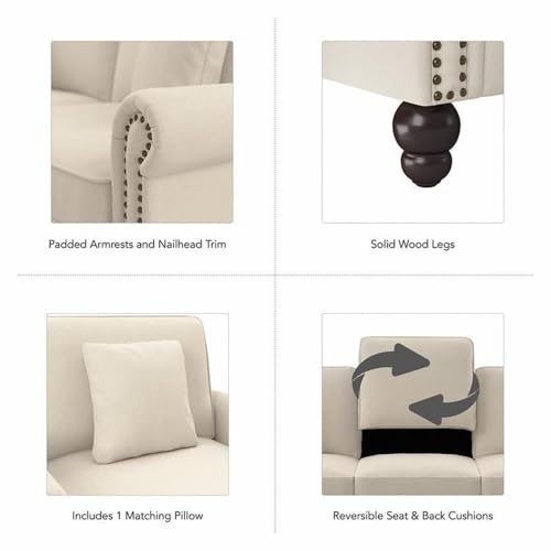 Bush Furniture Chaise Lounge Chair with Arms, Coventry Collection, Cream Herringbone