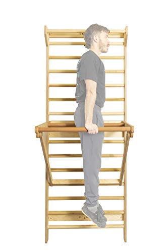 Beyond Balance Stall Bar Training Tower with Adjustable Pull-Up Dip Bar Attachment - Beech Rungs