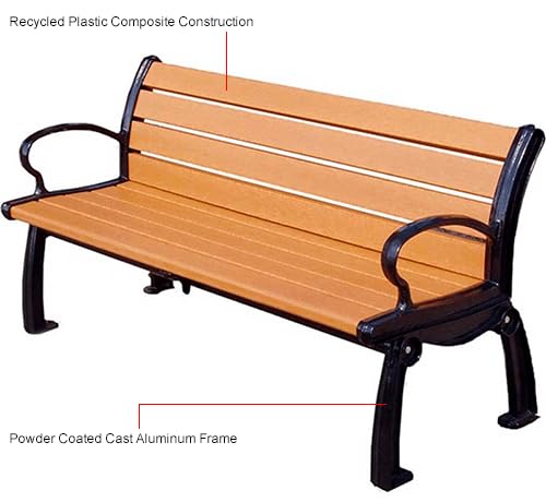Frog Furnishings Outdoor Patio Bench Heavy Duty Cast Aluminum Frames Brown Slat 8 Feet
