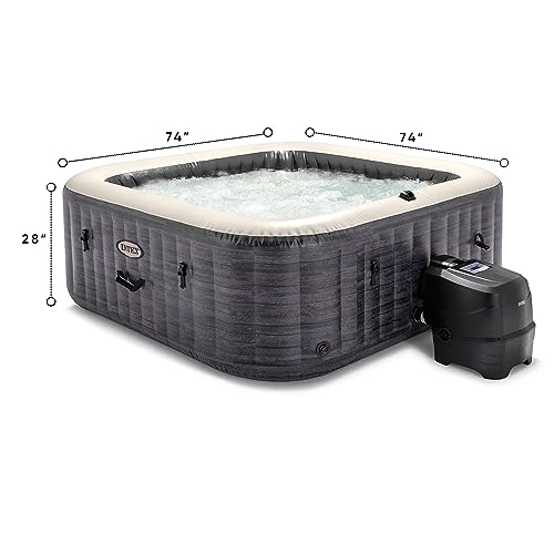 Intex PureSpa Plus 6 Person Inflatable 94" Square Outdoor Hot Tub Spa with 170 Bubble AirJets, Insulated Cover & LED Color Changing Lights Square Greystone