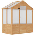 Outsunny 6' x 4' x 7' Polycarbonate Greenhouse Walk-in Kit with Lockable Door Natural Wood