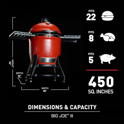 Kamado Joe Big Joe Series III 24-Inch Ceramic Charcoal Grill and Smoker with Premium Cart and SloRoller Insert Blaze Red