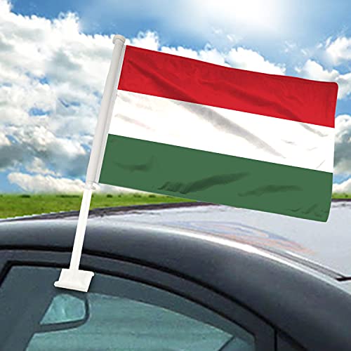 BANNER BUZZ MAKE IT VISIBLE Hungary Car Flag Window Clip 18” x 12” Double Side Printing Pack of 100 White