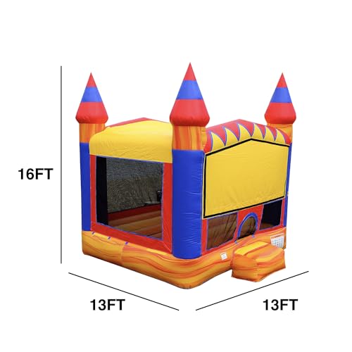 JumpOrange Commercial Grade Turbo Blaze Bounce House 13'x13' Red/Yellow/Blue Fire Marble Vinyl