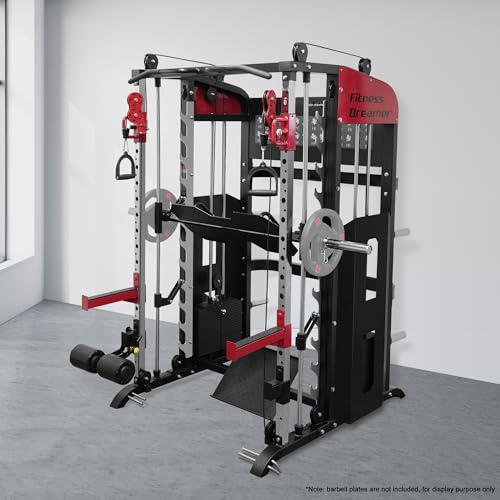 Fitness Dreamer Home Gym Smith Machine for Upper Body Strength Training Equipment and Leg Developer Red