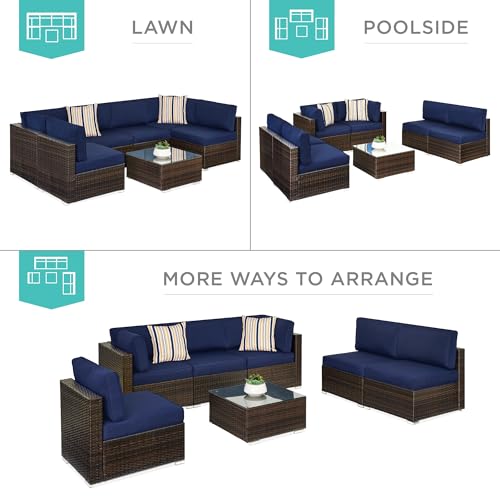 Best Choice Products 7-Piece Modular Outdoor Sectional Wicker Patio Set Brown/Navy