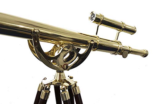 collectiblesBuy Decorative Nautical Shiny Brass Telescope with Brown Tripod