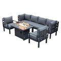 LeisureMod Chelsea Outdoor Patio 7-Piece Conversation Set with Fire Pit Table Black
