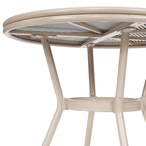 EMMA + OLIVER Massalia Indoor/Outdoor Bistro Set - Black & White Textilene with Light Natural Frame