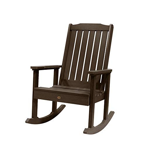 Highwood Lehigh 2 Rocking Chairs with Adirondack Side Table Weathered Acorn