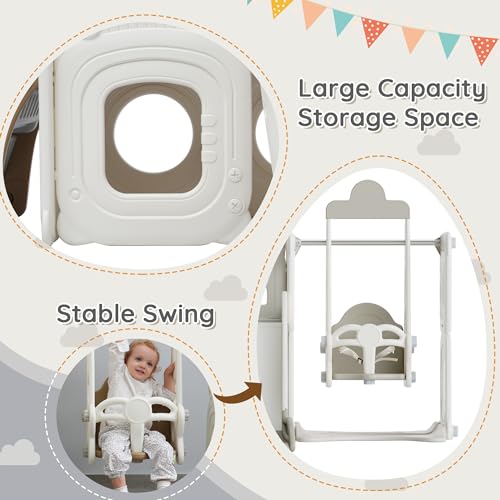 KZPFER 5-in-1 Toddler Slide and Swing Set with Whiteboard Gray