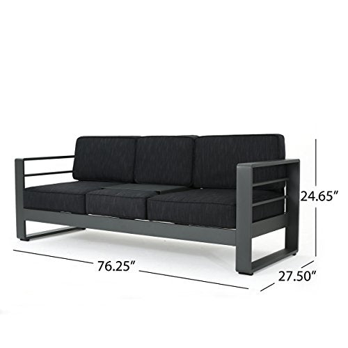 Christopher Knight Home Cape Coral Outdoor Aluminum 7 Piece Conversation Set with Fire Table Dark Gray + Gray