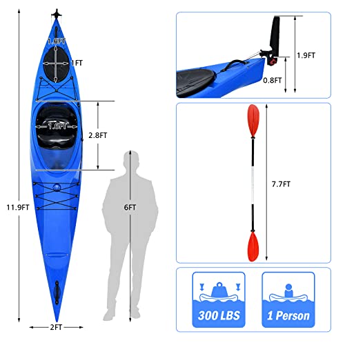 GLOBALWAY 12FT Sit-in Kayak with Storage, 1-Person Surfing Raft Blue