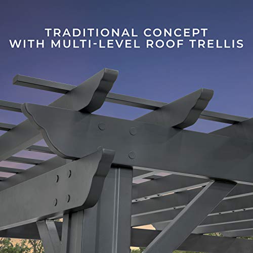 Backyard Discovery Stratford 16' x 12' Galvanized Steel Pergola Kit with Shade Sail Canopy Black