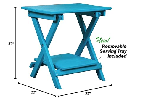 DuraWeather Poly Classic King Size Folding Adirondack Chairs & End Table with Serving Tray Aruba Blue
