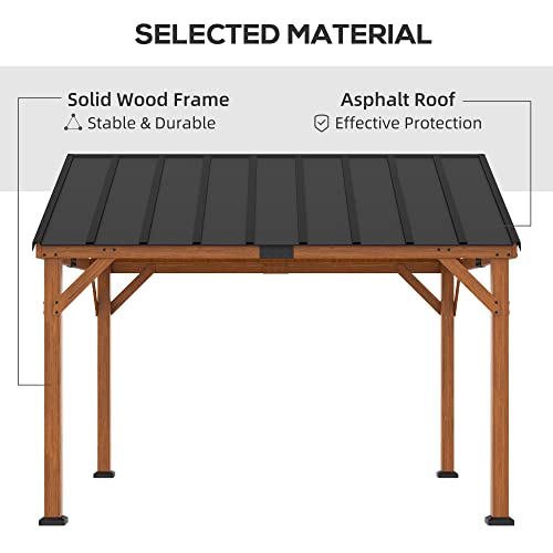 Outsunny 11' x 12' Hardtop Gazebo with Wooden Frame and Asphalt Roof Brown