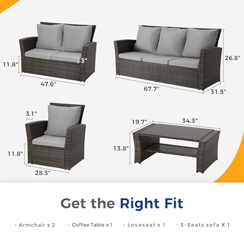 Wisteria Lane 5 Piece Outdoor Patio Furniture Set Gray Rattan Sofa Chair with Cushion