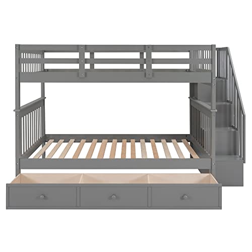 Harper & Bright Designs Full Over Full Bunk Beds with Stairs & Storage Grey