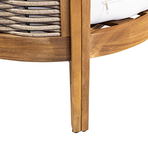 Christopher Knight Home Burchett Outdoor 4pc Chat Set Acacia Wood Wicker Teak Finish Mixed Brown Beige