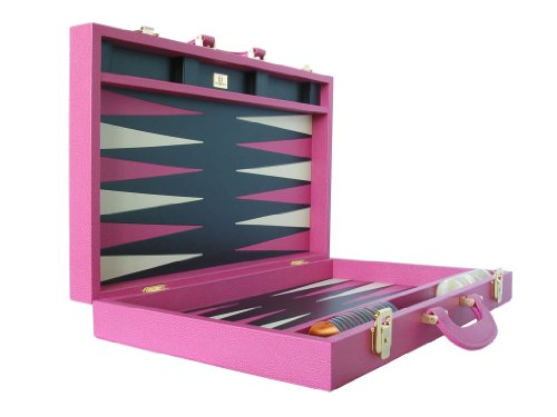 Zaza & Sacci Leather Backgammon Set 20" Attache Case Pink