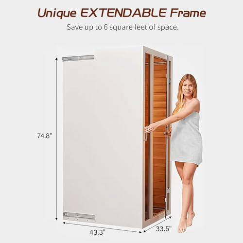 Vanity Art 2024 Far Infrared Sauna 1 Person Hemlock Wood Low EMF 6 Heating Panels 1660 Watt Bluetooth LCD LED Lights