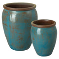 Emissary Turquoise Wash Stoneware Round Planters Set of 2 22in x 29in