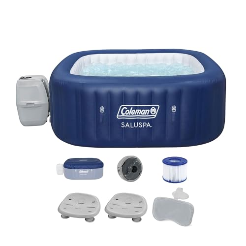 Bestway Coleman Hawaii AirJet Inflatable Hot Tub with EnergySense Cover Blue + SaluSpa Spa Seat (2 Pack) & Pillows