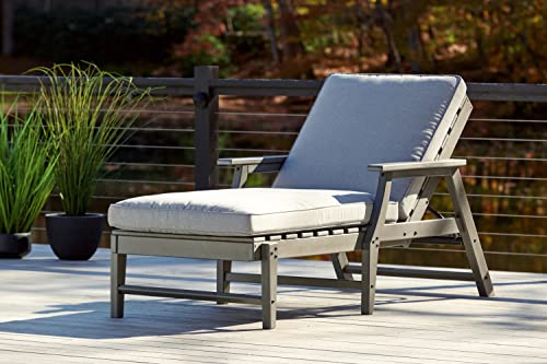 Signature Design by Ashley Visola Contemporary Outdoor Chaise Lounge with Adjustable Backrest Grey