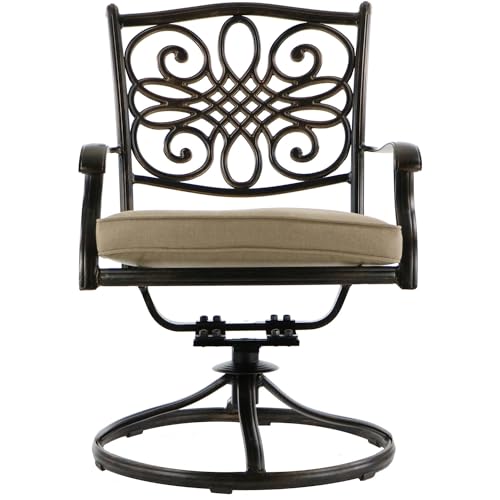 Hanover Traditions 5-Piece Outdoor Dining Set with Glass-Top Table and Swivel Rockers Tan