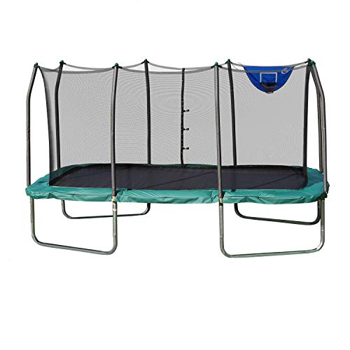Skywalker Trampolines Jump N' Dunk 14 FT Rectangle Trampoline with Enclosure and Basketball Hoop Green