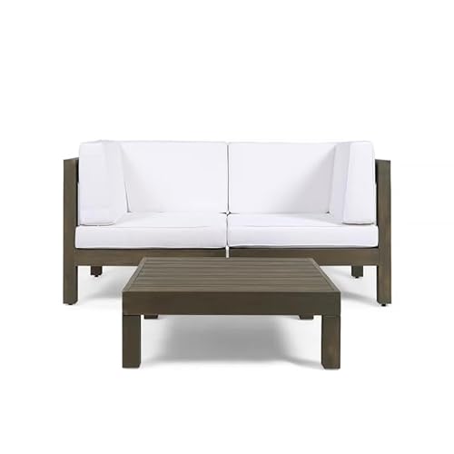 Kaimei OANA 3-Piece Acacia Wood Loveseat Set with Coffee Table White