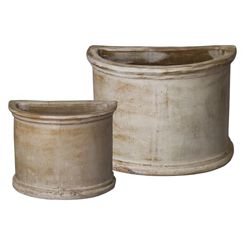 Emissary Distressed White Stoneware Semicircle Planters Set of 2