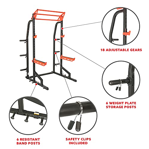 Sunny Health & Fitness Power Zone Half Rack Heavy Duty Performance Power Cage Black