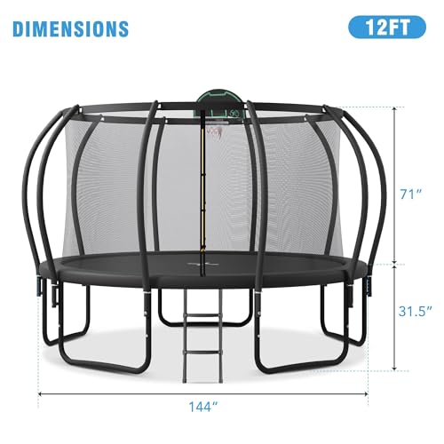 Merax 12FT Outdoor Trampoline with Basketball Hoop & Enclosure Net
