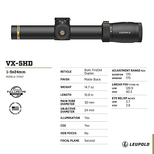 Leupold VX-5HD 1-5x24 CDS-ZL2 Illuminated FireDot Duplex Reticle Riflescope Matte