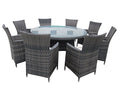 SMU 9 Piece Wicker Patio Round Dining Set Taupe