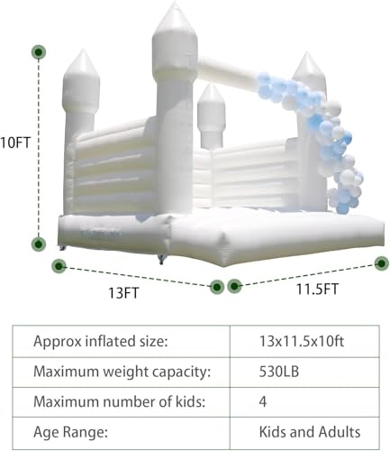 awesmflate White Commercial Grade Bounce House with Blower 13x11.5x10ft