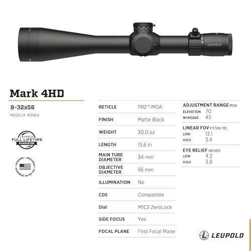 Leupold Mark 4HD 8-32x56 M1C3 Side Focus FFP PR2-MOA Riflescope Matte Finish