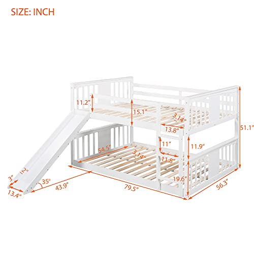 P PURLOVE Full Over Full Bunk Bed with Ladder and Slide White