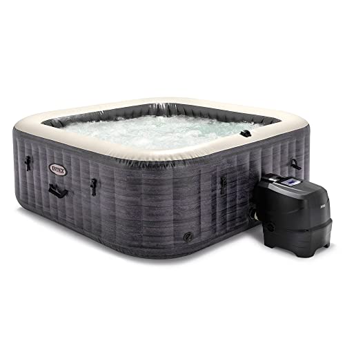 Intex PureSpa Plus 6 Person Inflatable 94" Square Outdoor Hot Tub Spa with 170 Bubble AirJets, Insulated Cover & LED Color Changing Lights Square Greystone