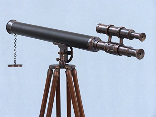 Hampton Nautical Floor Standing Antique Copper Leather Telescope 65
