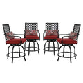 PHI VILLA Patio Outdoor Swivel Bar Stools Set of 4 with Cushion and Armrest Red