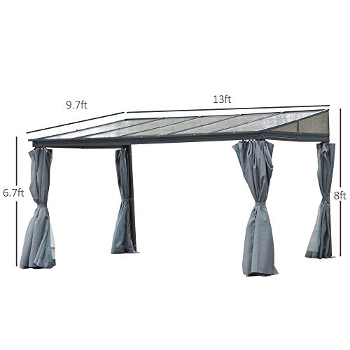 Outsunny 10' x 13' Outdoor Patio Gazebo with Sloping Roof, Aluminum Frame, & Netting Curtain Gray