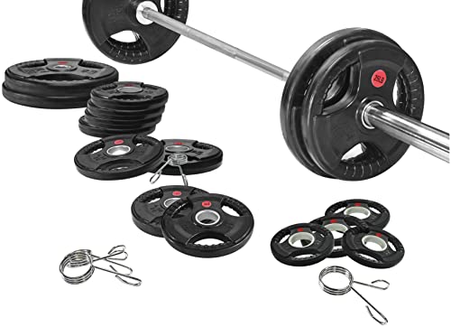 Signature Fitness Olympic Weight Plates & Barbell Set 325LB with Barbell